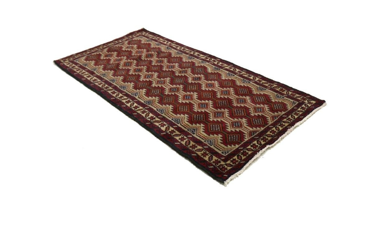 Handmade Vintage Oriental Rug 3'5X7 ft Tribal Geometric Style Foyer Area Carpet