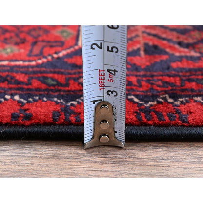 2'7"X3'10" Red Hand Knotted Afghan Khamyab Geometric Design Wool Sample Rug