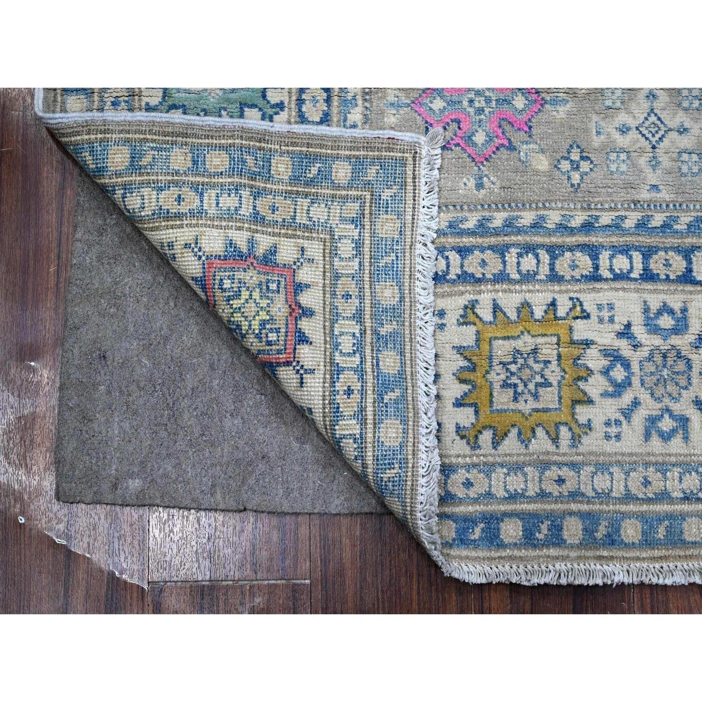 5'X6'8" Dorian Gray Hand Knotted Fusion Kazak Natural Wool Oriental Rug