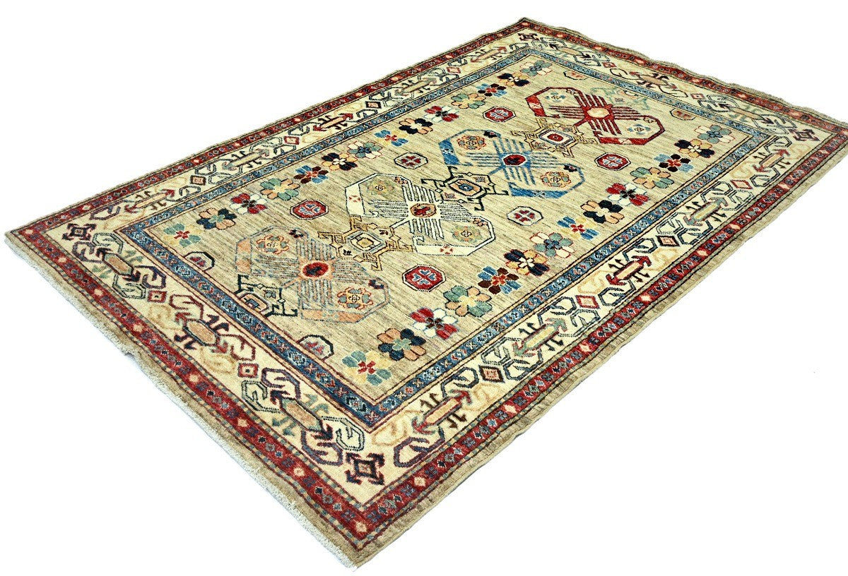 4x6 Handmade Kazak Oriental Rug Tribal Geometric Wool Design Farmhouse Style