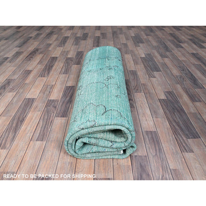 8'1"X11' Deep Green Hand Knotted 100% Wool Vintage Tebraz Oriental Rug