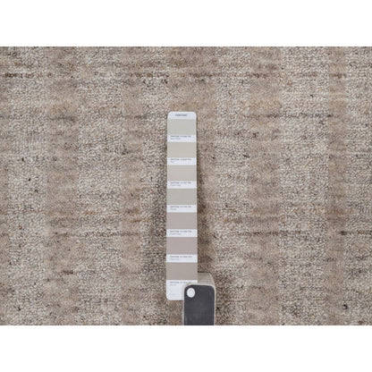 10'X14' Light Brown Vertical Stripes Design Hand Loomed Natural Wool Rug