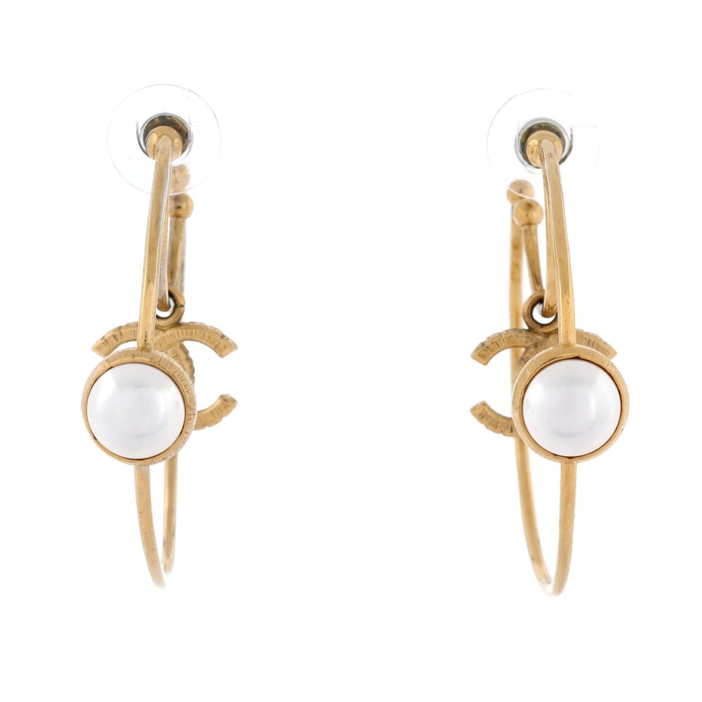 Chanel Cc Creoules Double Hoop Earring Earrings Metal With Faux Pearl