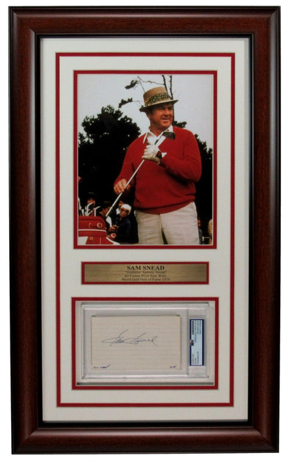 Sam Snead World Golf Hof Signed 3X5 Index Card Photo Collage Framed Psa/Dna 0896