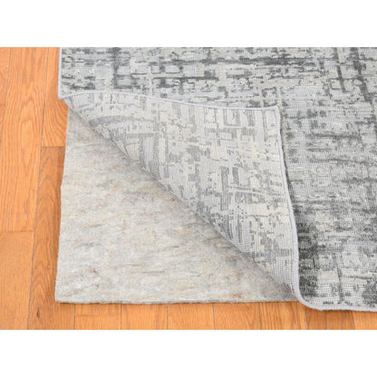 9'2"X12'3" Gray The Matrix Design Silk And Wool Hand Knotted Rug