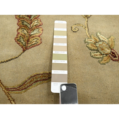 6'X8'10" Brown Hand Knotted Wool And Silk Botanical Design Oriental Rug