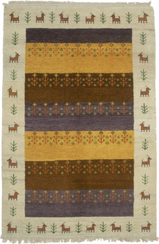 Handmade Indo-Gabbeh Tribal Design Wool Oriental