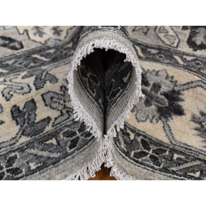 6'2"X9'2" Gray Pure Wool Hand Knotted Peshawar With Karjihooz Design Rug