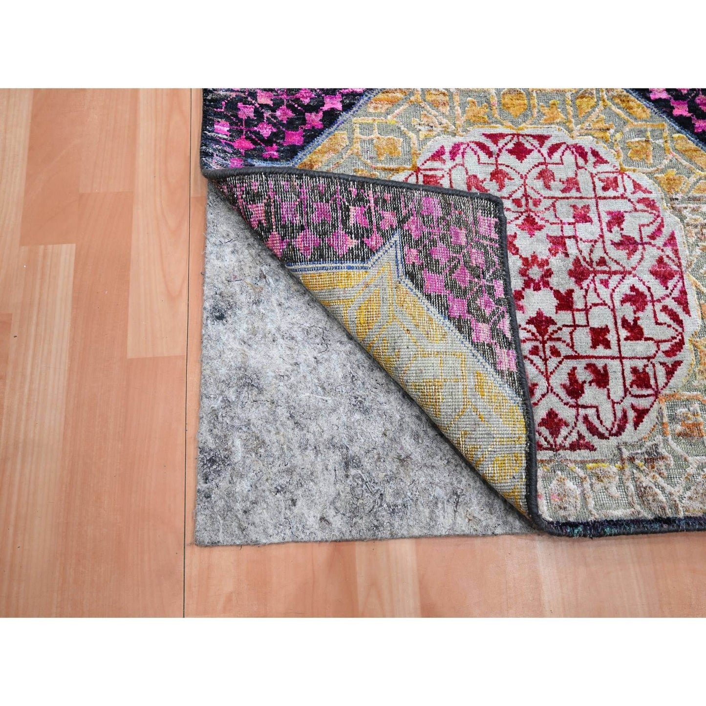 2'9"X8'1" Salsa Red Silk With Wool Mamluk Design Hand Knotted Runner Rug