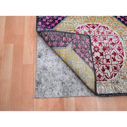 2'9"X8'1" Salsa Red Silk With Wool Mamluk Design Hand Knotted Runner Rug