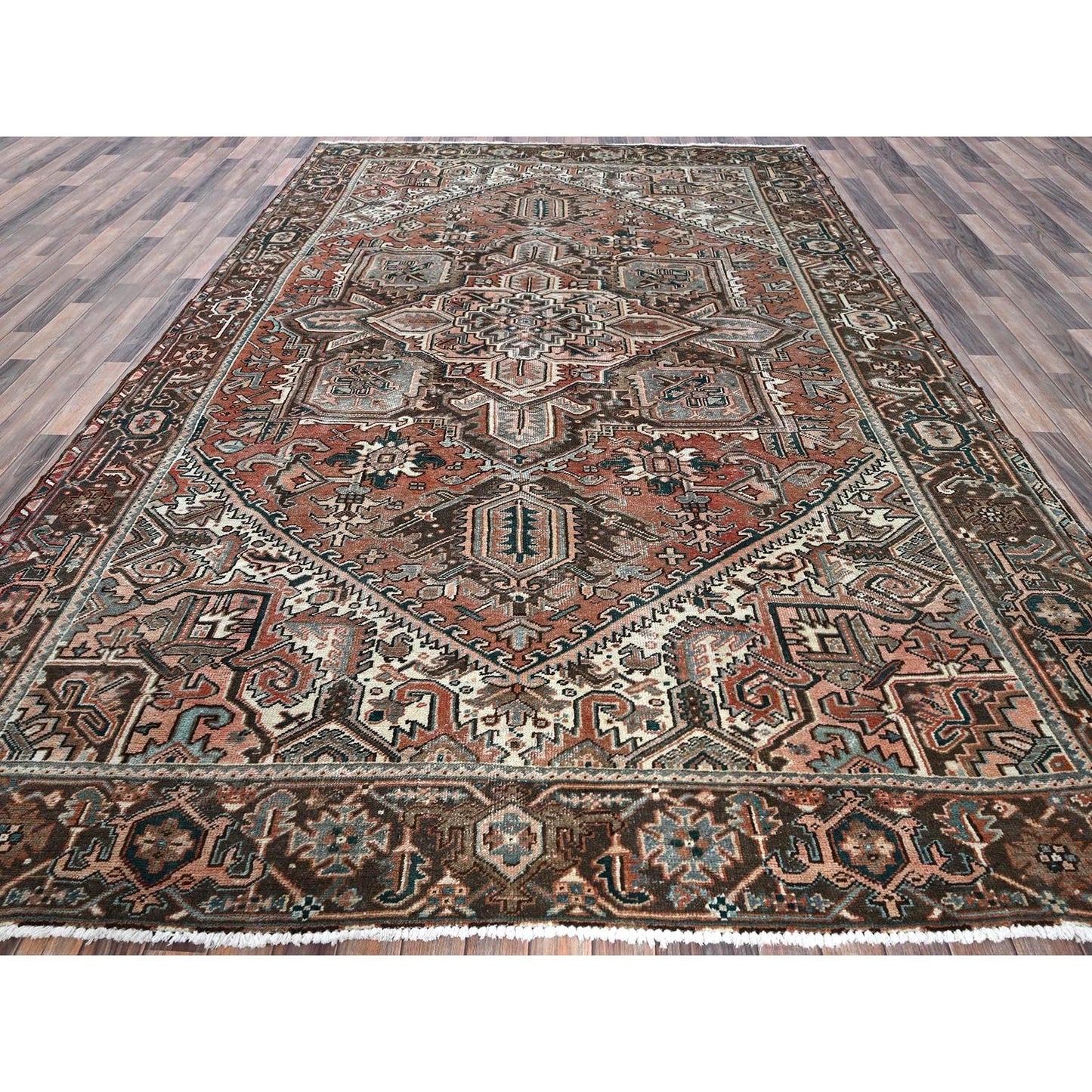 8'7"X12'3" Blush Red Vintage Zoroastrian Heris Pure Wool Hand Knotted Rug