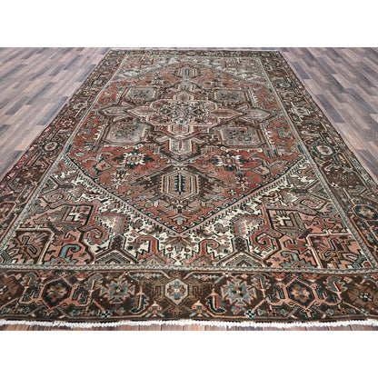 8'7"X12'3" Blush Red Vintage Zoroastrian Heris Pure Wool Hand Knotted Rug