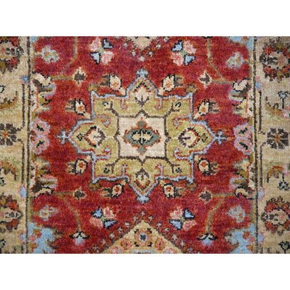 2'X3' Red And Beige Karajeh Design Wool Hand Knotted Oriental Rug