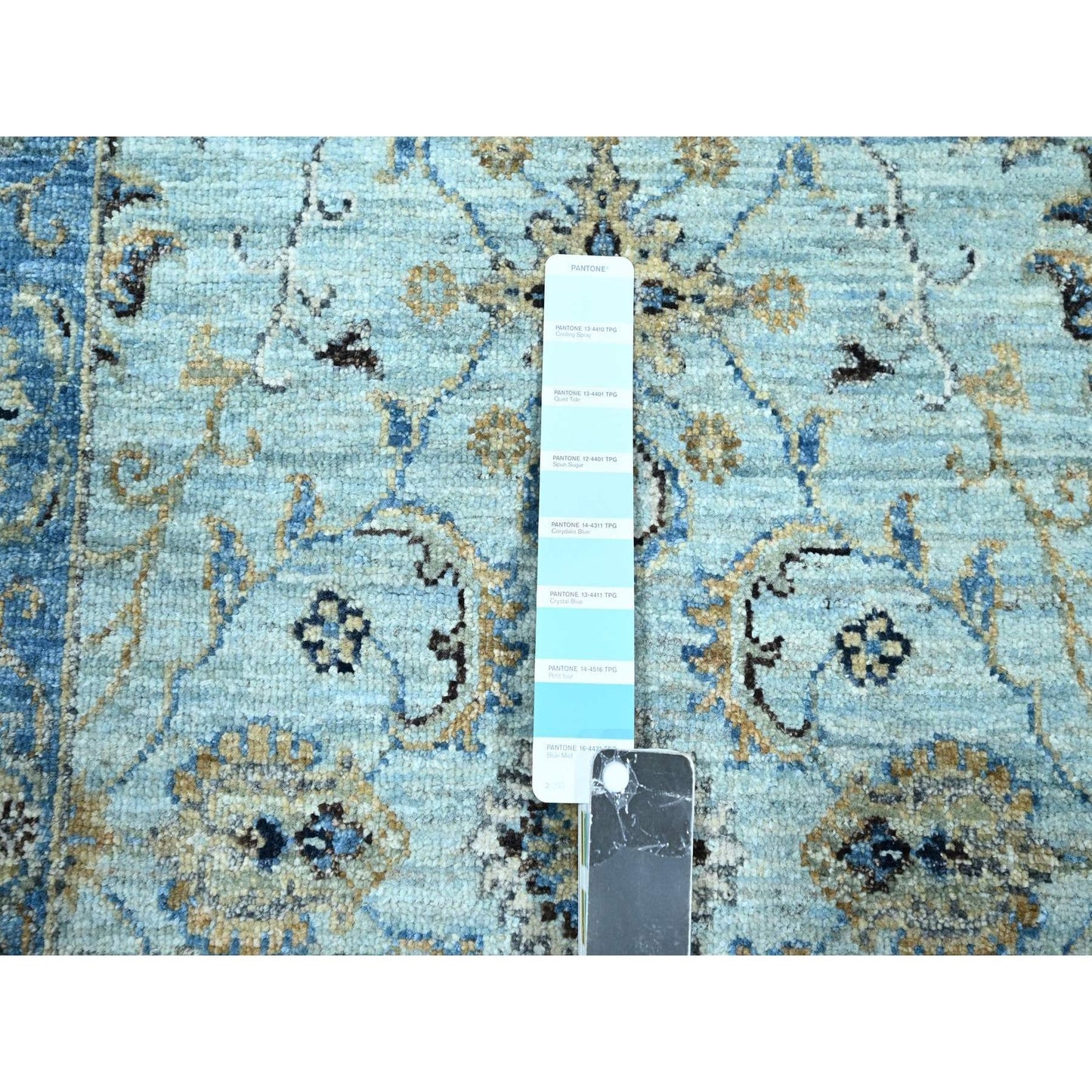 2'8"X24'1" Blue Agra Flower Design Pure Wool Hand Knotted Xl Runner Rug