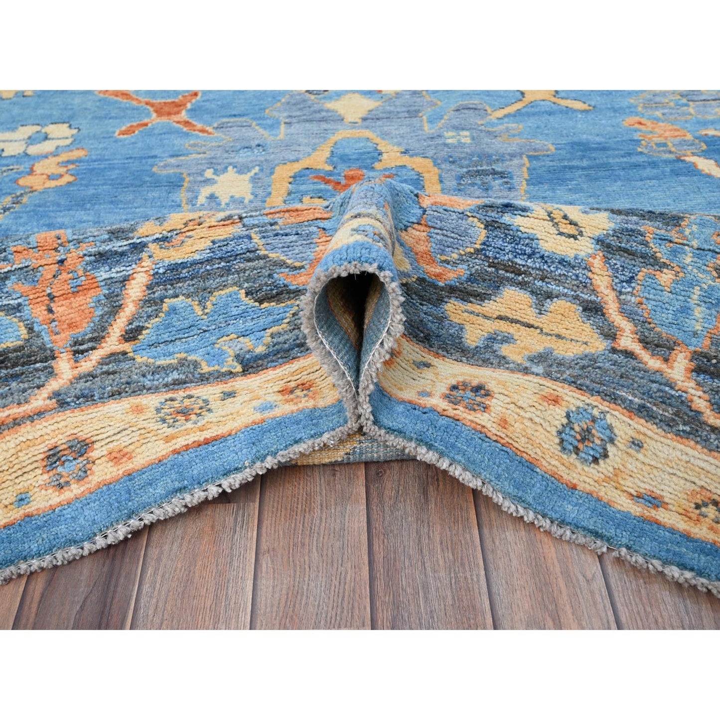 9'4"X12'4" Norse Blue Pure Wool Densely Woven Hand Knotted Oriental Rug