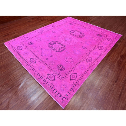 8'X10' Hot Pink Overdyed Kazak Medallions Design Hand Knotted Wool Rug