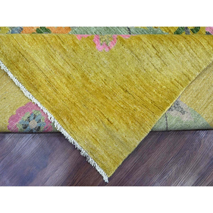 9'1"X12'5" Green Chinese Art Deco Inspired Peshawar Hand Knotted Wool Rug