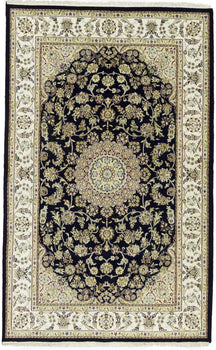 Indo Nain Oriental Rug Handmade Wool Carpet Blue