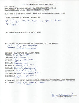 Gene Stephens Autographed Hand Filled Out Survey Page (Jsa)