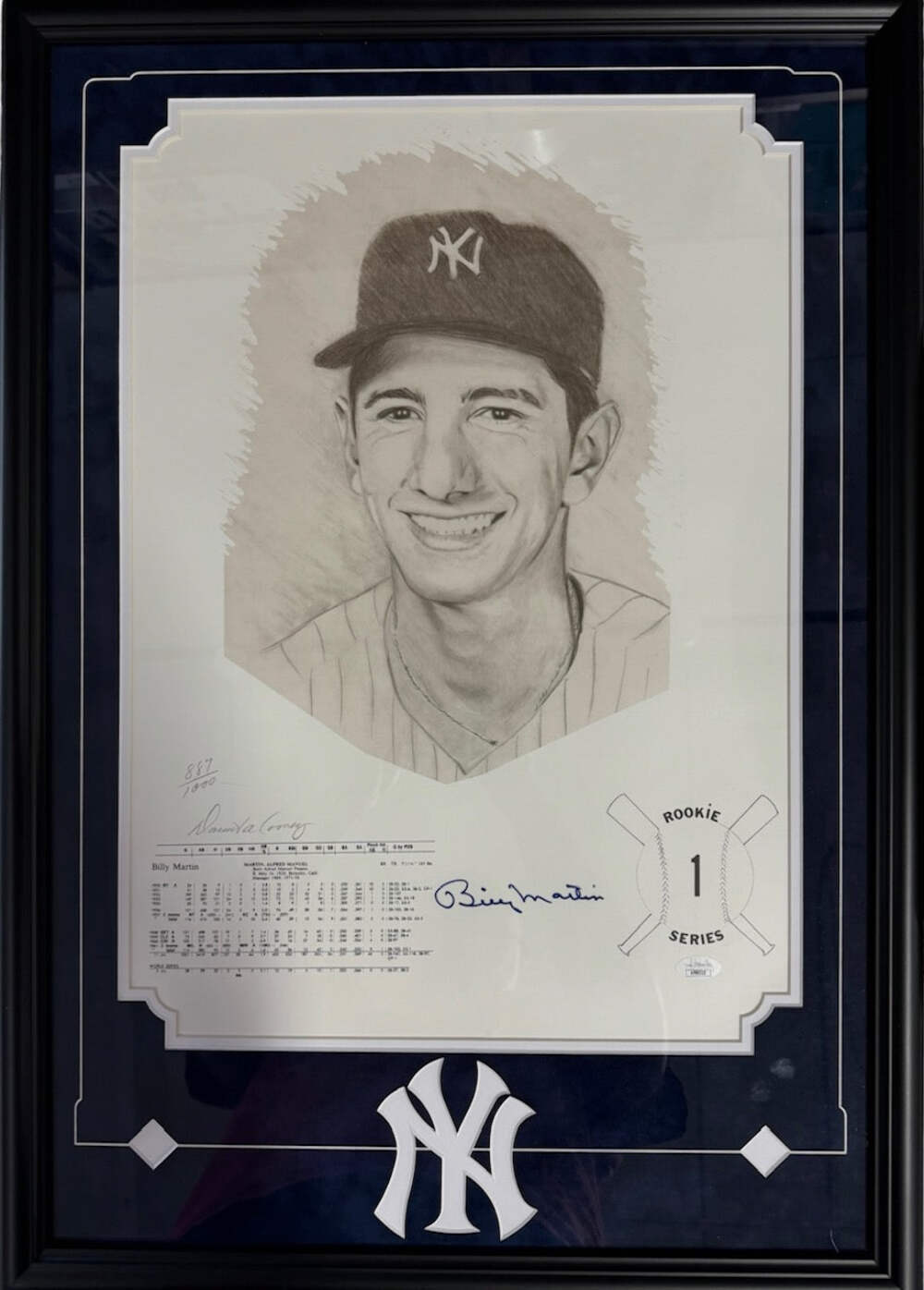 Billy Martin Autographed Framed 21 X 28 David Cooney Lithograph #887/1000