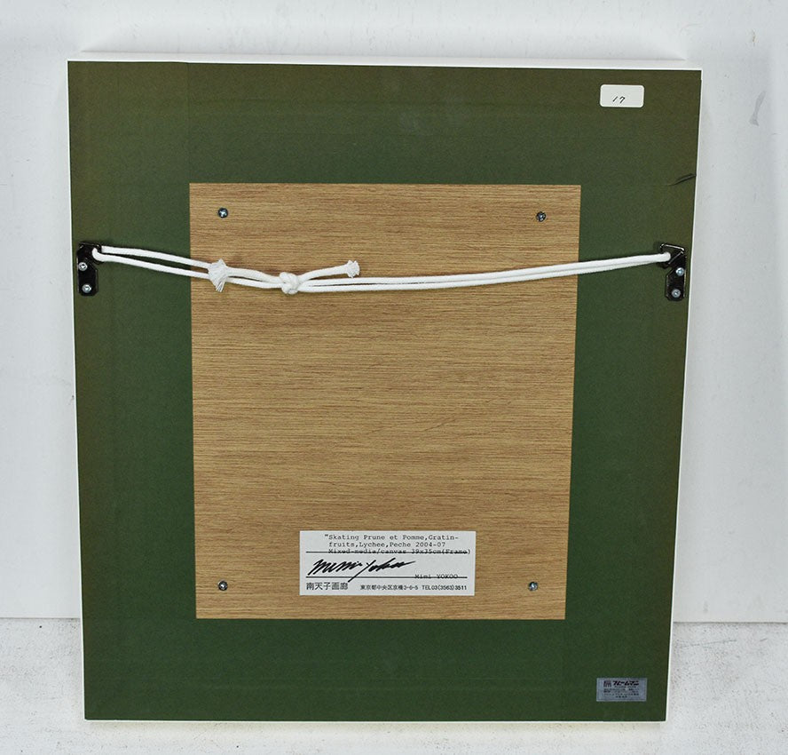Mimi Yokoo Original Mixed Media Canvas Painting Skating Prune et Pomme