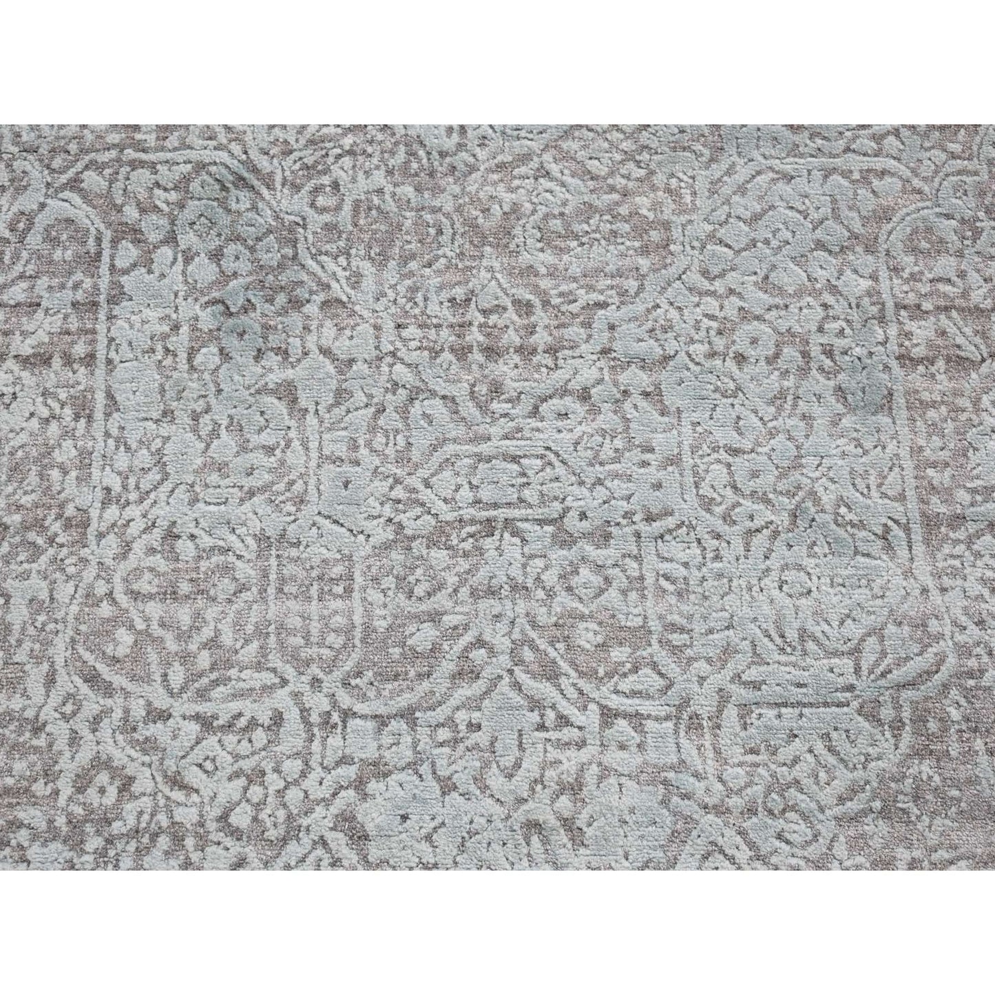4'X9'9" Green Broken Farsian Design Wool/Silk Hand Knotted Runner Rug