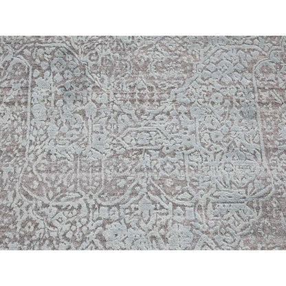 4'X9'9" Green Broken Farsian Design Wool/Silk Hand Knotted Runner Rug