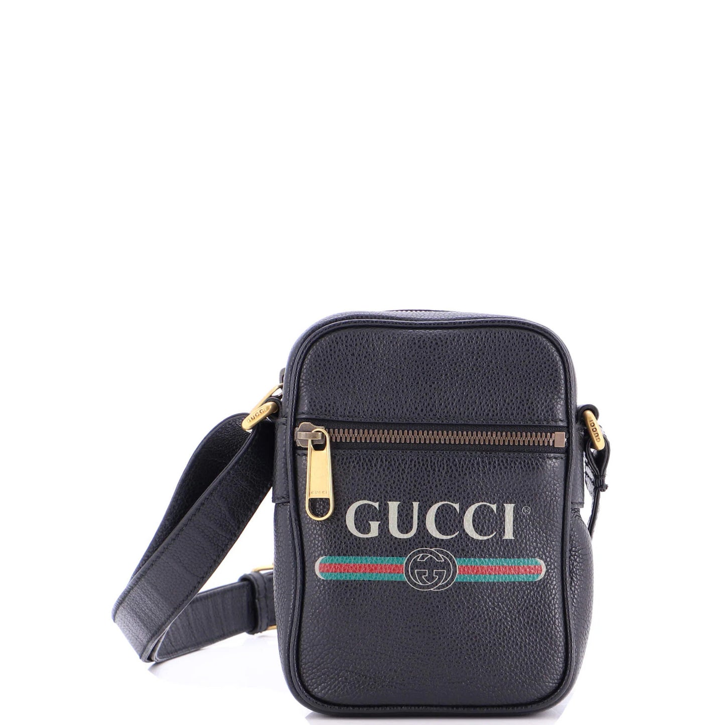 Gucci Logo Zip Messenger Bag Printed Leather Mini