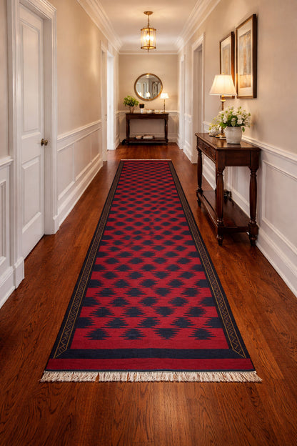 4'7X12'6 Vintage Kilim Sumak Runner Rug Tribal Flat-Weave Oriental Carpet