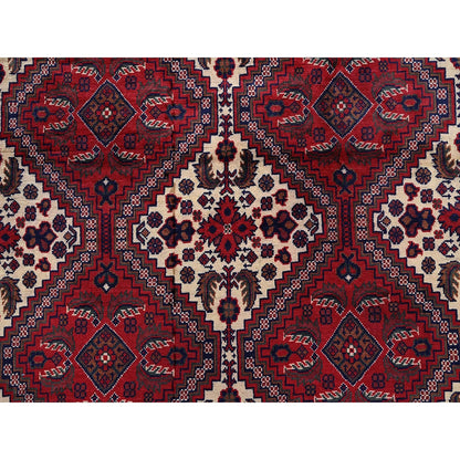 9'10"X13' Red Afghan Khamyab With Geometric Design Hand Knotted Wool Rug
