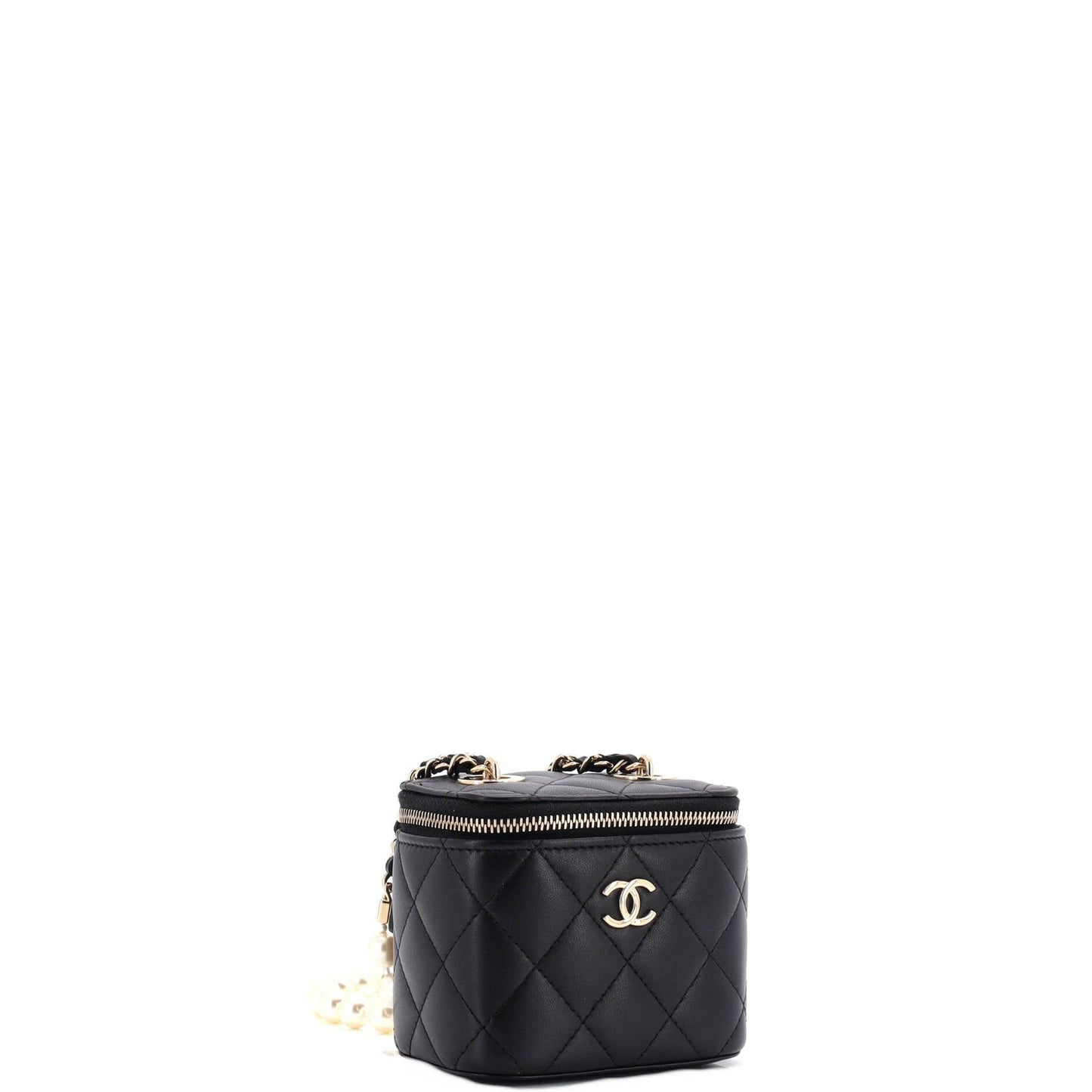 Chanel Vanity Case With Pearl Chain Quilted Lambskin Mini