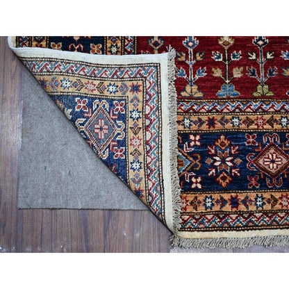 5'10"X9' Cloud White Hand Knotted Wool Super Kazak Geometric Oriental Rug