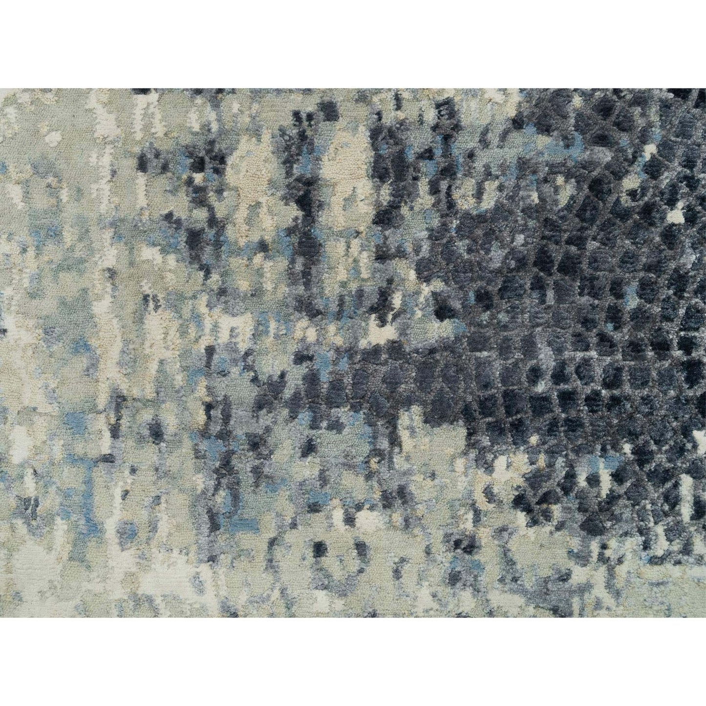 2'6"X12' Nevada Gray Wool And Silk Hand Knotted Modern Design Runner Rug