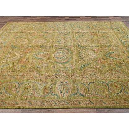 8'10"X12'1" Chino Green Vintage Rajasthan 100% Wool Hand Knotted Rug