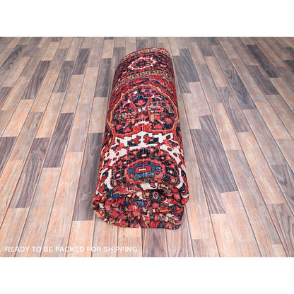 7'10"X10'8" Red Natural Wool Hand Knotted Zoroastrian Antique Heris Rug