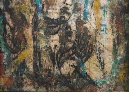 Kong Baiji (China) - Stone Buddha Unique Oil Stick On Paper Original Painting