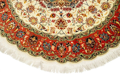 Extra Fine Hand-Knotted Floral Kork Wool & Silk Round Rug Oriental Carpet 5X5 ft