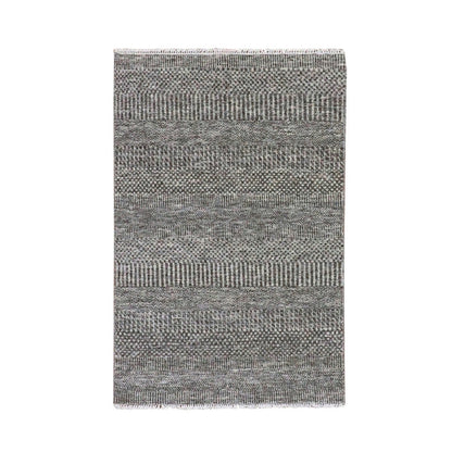 3'X5' Graphite Gray Grass Design Pure Undyed Wool Hand Knotted Rug