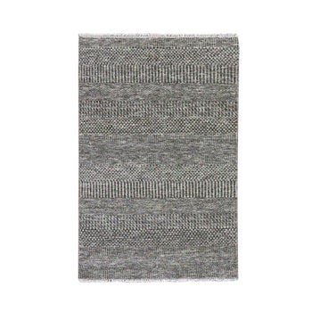 3'X5' Graphite Gray Grass Design Pure Undyed Wool Hand Knotted Rug
