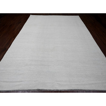 9'X12' White Flat Weave Solid Design Hand Woven Afghan Hand Spun Wool Rug