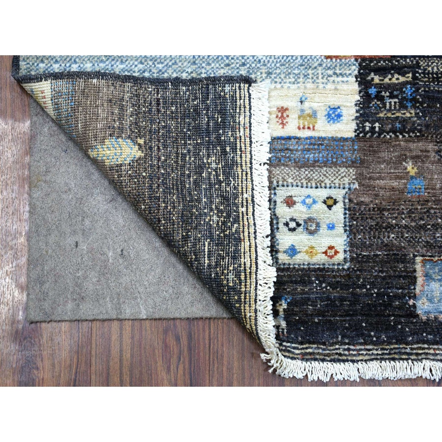 3'1"X5' Black Afghan Kashkuli Gabbeh Hand Knotted Pure Wool Oriental Rug
