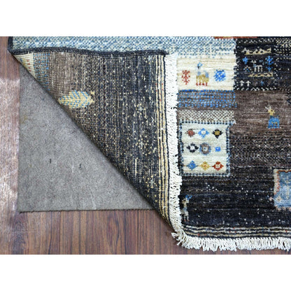 3'1"X5' Black Afghan Kashkuli Gabbeh Hand Knotted Pure Wool Oriental Rug