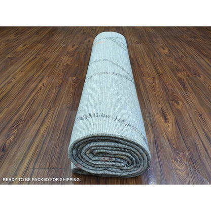 10'X13'9" Light Gray Hand Knotted Boujaad Moroccan Berber Design Wool Rug