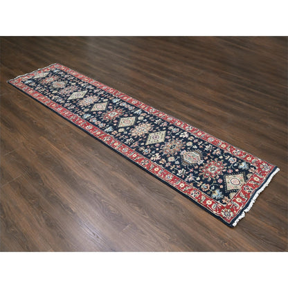 2'9"X11'10" Pastel Black Hand Knotted Karjihooz Design Wool Runner Rug