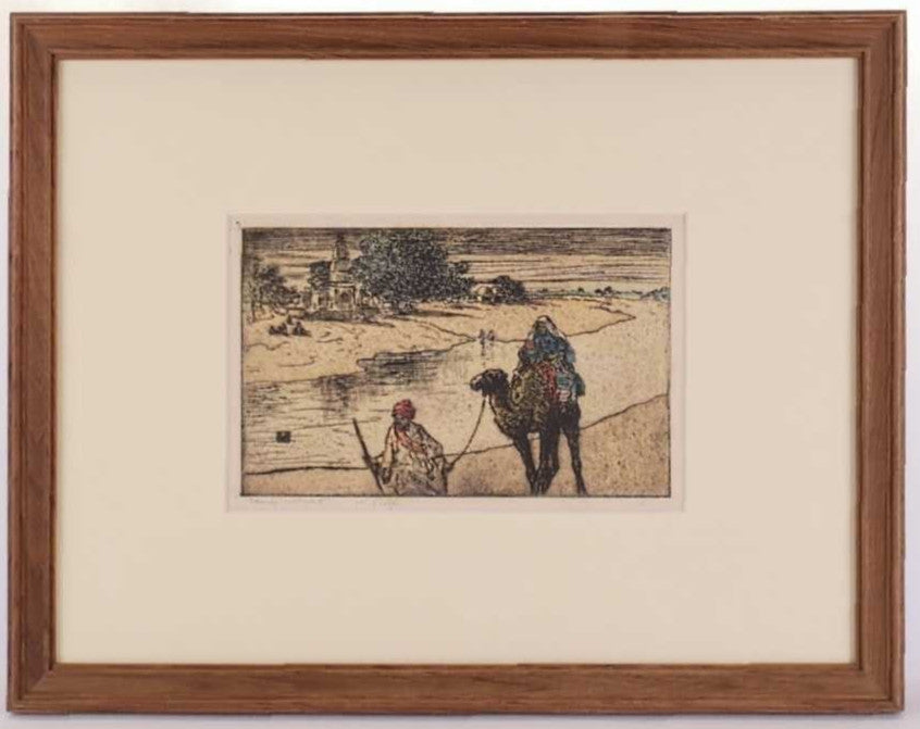 Charles W. Bartlett "Man Leading Camel" Hand-Colored Etching Signed Proof C.1920