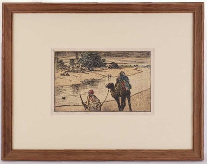 Charles W. Bartlett "Man Leading Camel" Hand-Colored Etching Signed Proof C.1920