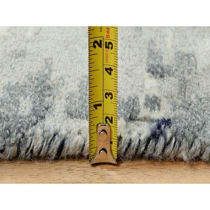 10'X10' Black Abstract Design Wool And Silk Hand Knotted Square Rug