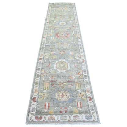2'7"X11'9" Echo Gray Pure Wool Hand Knotted Finer Peshawar Runner Rug