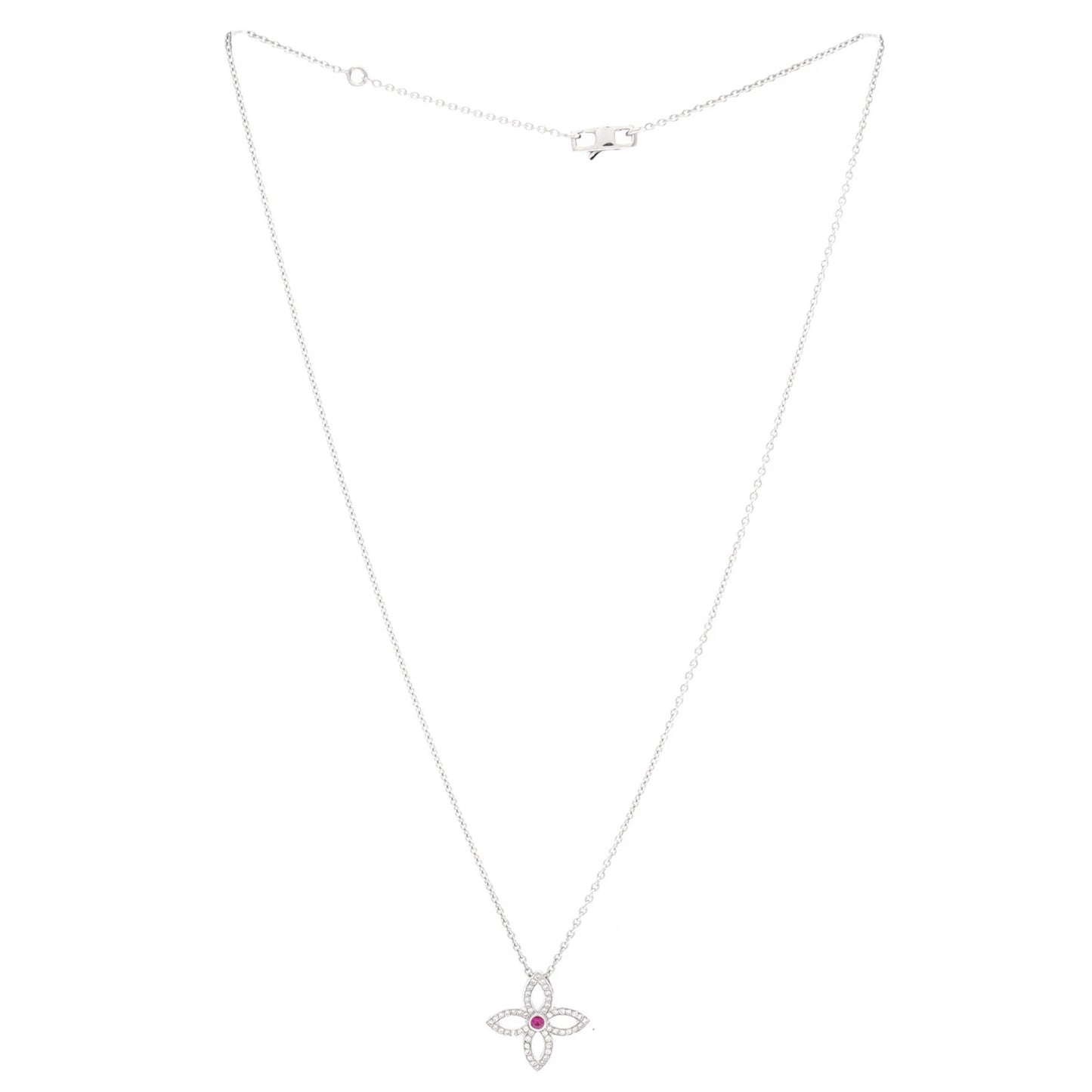 Louis Vuitton Blossom Pendant Necklace 18K White Gold With Diamonds And Pink
