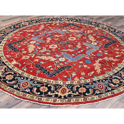 8'X8' Red Wool Hand Knotted Denser Weave Round Oriental Rug